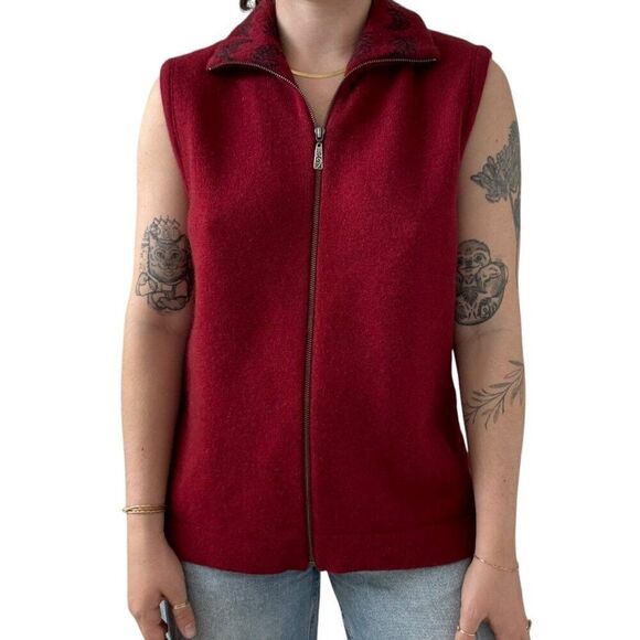 Native World Womens Possum Merino Wool Blend Red Full Zip Sweater Vest Sz XL - Picture 1 of 7